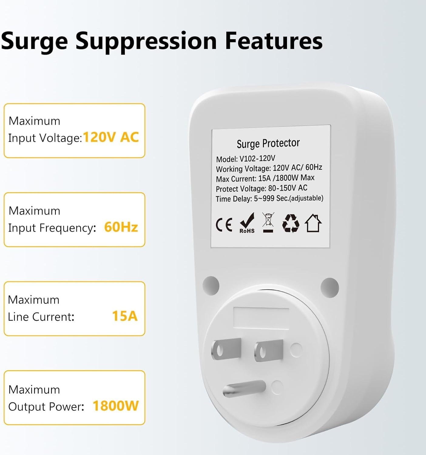 Surge Protector, 1800W Wall Surge Protector for Refrigerator, TV, PC, Home Appliance, Voltage Regulator with LED Display Screen, Adjustable Voltage Protector, 15A, 120V, 2 Pack,120V-2 Pack
