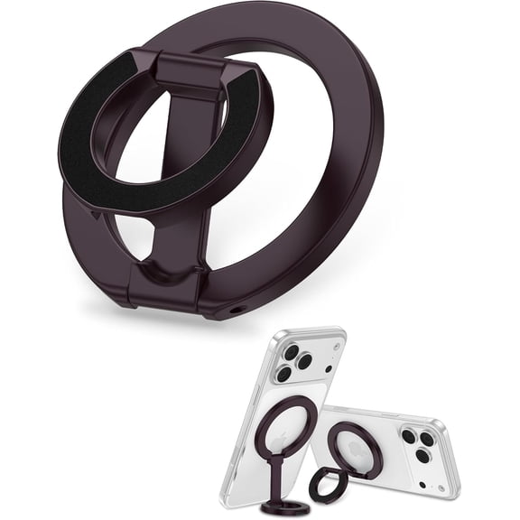 MagSafe Finger Ring Phone Holder with Kickstand, Magnetic Grip Stand for iPhone 17/16/15/14/13/12 Samsung Galaxy & Pixel, Stick-On for MagSafe Car Mount, Gym & Metal Surfaces