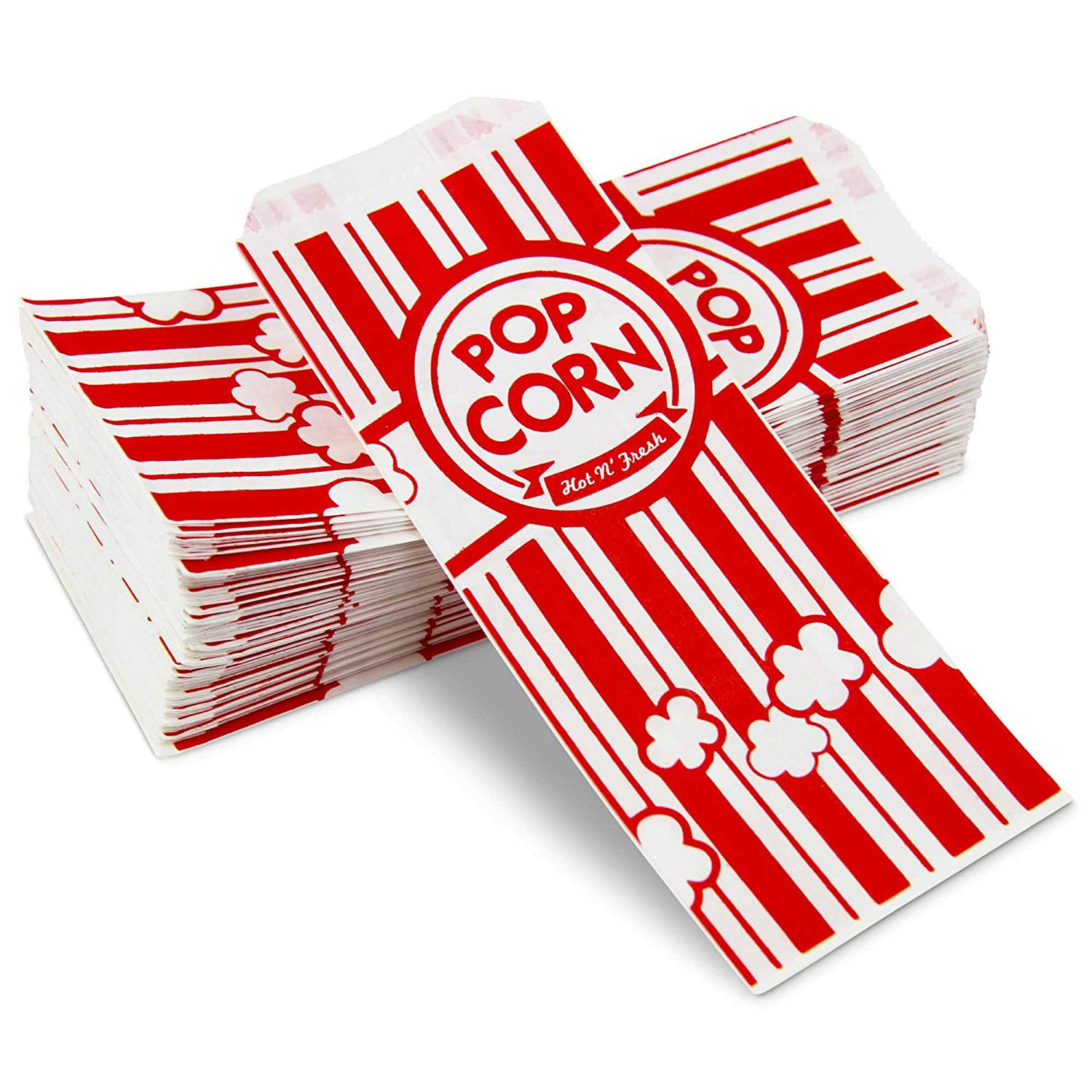 New Carnival King Paper Popcorn Bags 1 Ounce Pack of 100 Red and White 