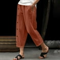 thumbnail image 2 of ABATAB Women's Casual Capri Pants Button Cotton Linen Capris with Pockets Wide Leg Loose Fit Cropped Pants, 2 of 6