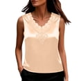 thumbnail image 3 of DYTTDG Women's Satin V-Neck Tank Top, Sleeveless Lace Trim Camisole with Embroidery Detail, Solid Color Summer Blouse for Daily Wear, 3 of 7