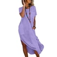thumbnail image 6 of YTCAMLO A Line Sundresses for Women Casual Short Sleeve Long Dress Baggy Sleeveless Maxi Dress with Pockets Flowy Travel Vacation Clothes, Purple L, 6 of 7