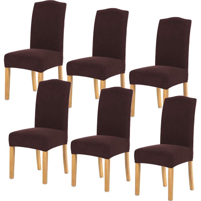 Stretch Dining Room Chair Slipcovers Spandex Fabric Removable Washable Chair Protector Cover for Dining Room, Hotel, Ceremony, Wedding, Party (Chocolate Knit, 6 Per Set)