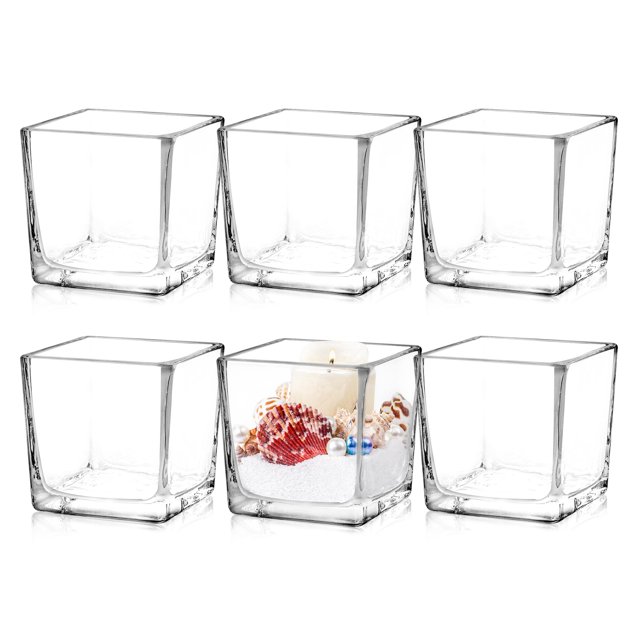 Set de jarrones de cristal Comrzor Square, 8 x 8 x 8 cm, transparentes (6 unidades)