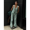 thumbnail image 3 of Conjunto de pantalón con estampado informal para mujer, traje holgado de cintura alta con cuello en V, sin mangas, volantes, 2024, 3 of 5
