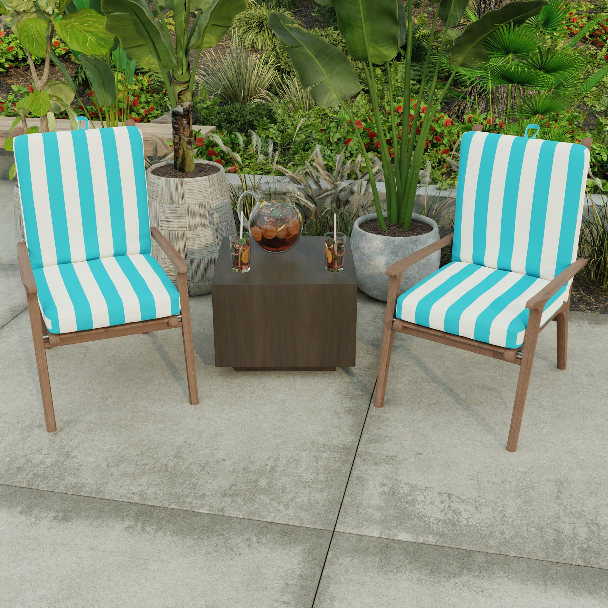 Jordan Manufacturing 44" x 21" Cabana Turquoise Stripe Rectangular Outdoor Chair Cushion with Ties and Hanger Loop