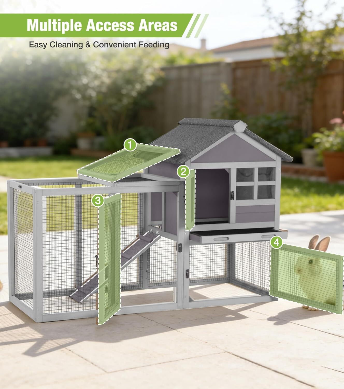 Aivituvin Rabbit Hutch Indoor Outdoor Chicken Coop, 51.6" L Wooden Rabbit Cage with No Leakage Plastic Tray, Rainproof Asphalt for Chicken,Guinea Pig, Bunny Hutch(Gray)