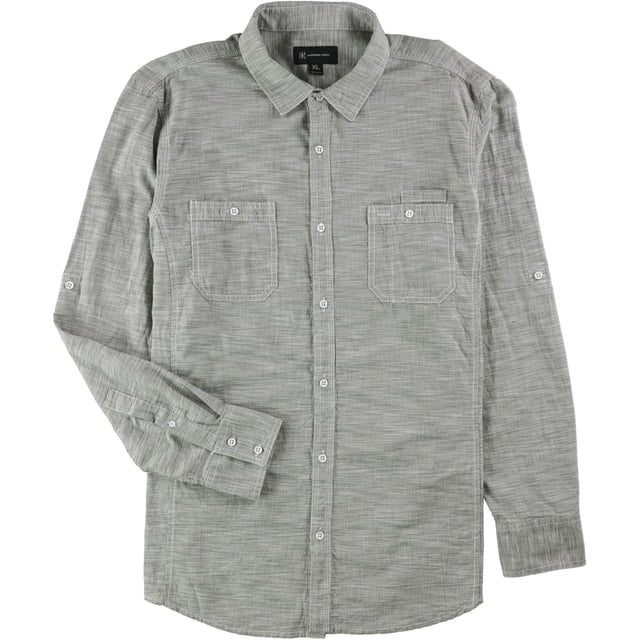 I.N.C Mens Roll Tab Button Up Shirt, Green, Small