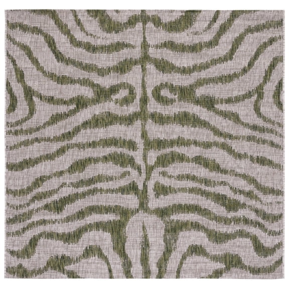 SAFAVIEH Courtyard Gerald Animal Indoor/Outdoor Area Rug, Grey/Green, 6'7" x 6'7" Square