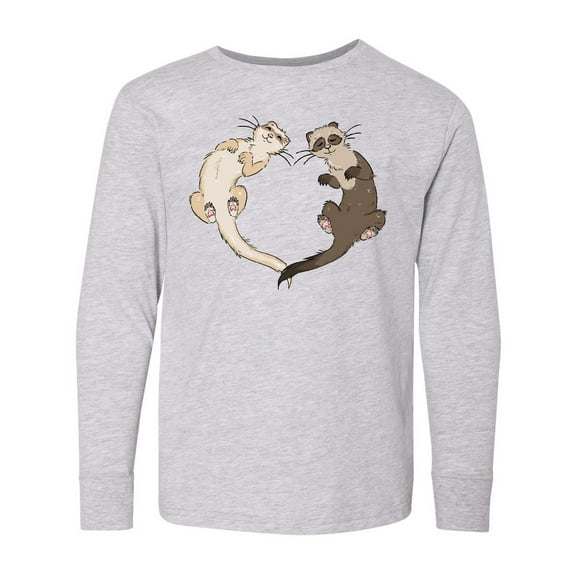Inktastic Cute Ferret Heart Long Sleeve Youth T-Shirt