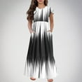 thumbnail image 2 of LNWUY Girls Fashion Striped Cotton Linen Midi Dress V Neck Elastic Waist A Line Dress Casual Flowy Ruffle Dresses with Pockets White 140, 2 of 5