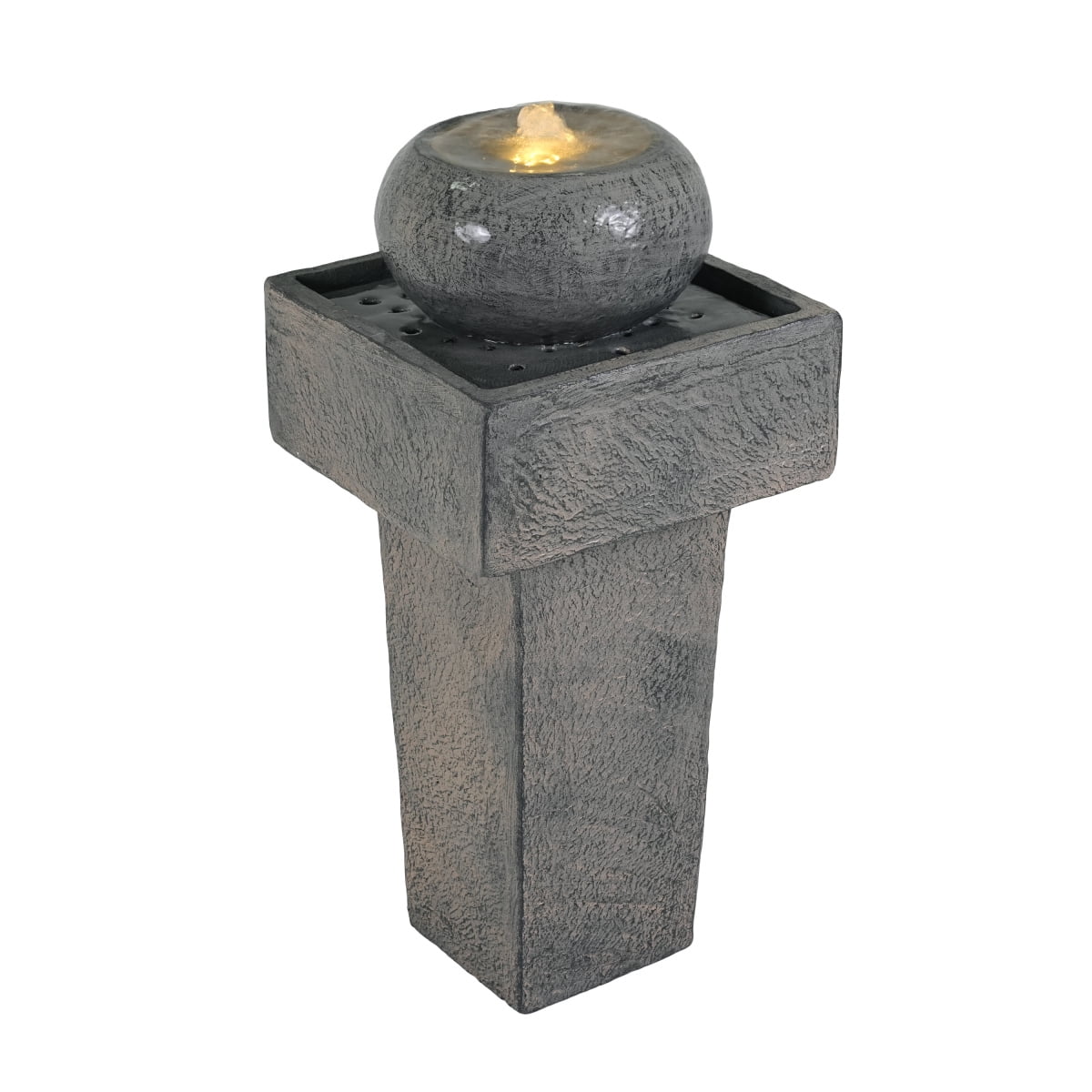 25.59"H Minimalist Concrete Column Fountain with LED Light Modern Outdoor Water Feature for Patio Porch and Garden