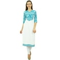 thumbnail image 4 of Phagun Women's Cotton Designer Kurta White Tunic Ethnic 3/4 Sleeve Kurta-16, 4 of 10