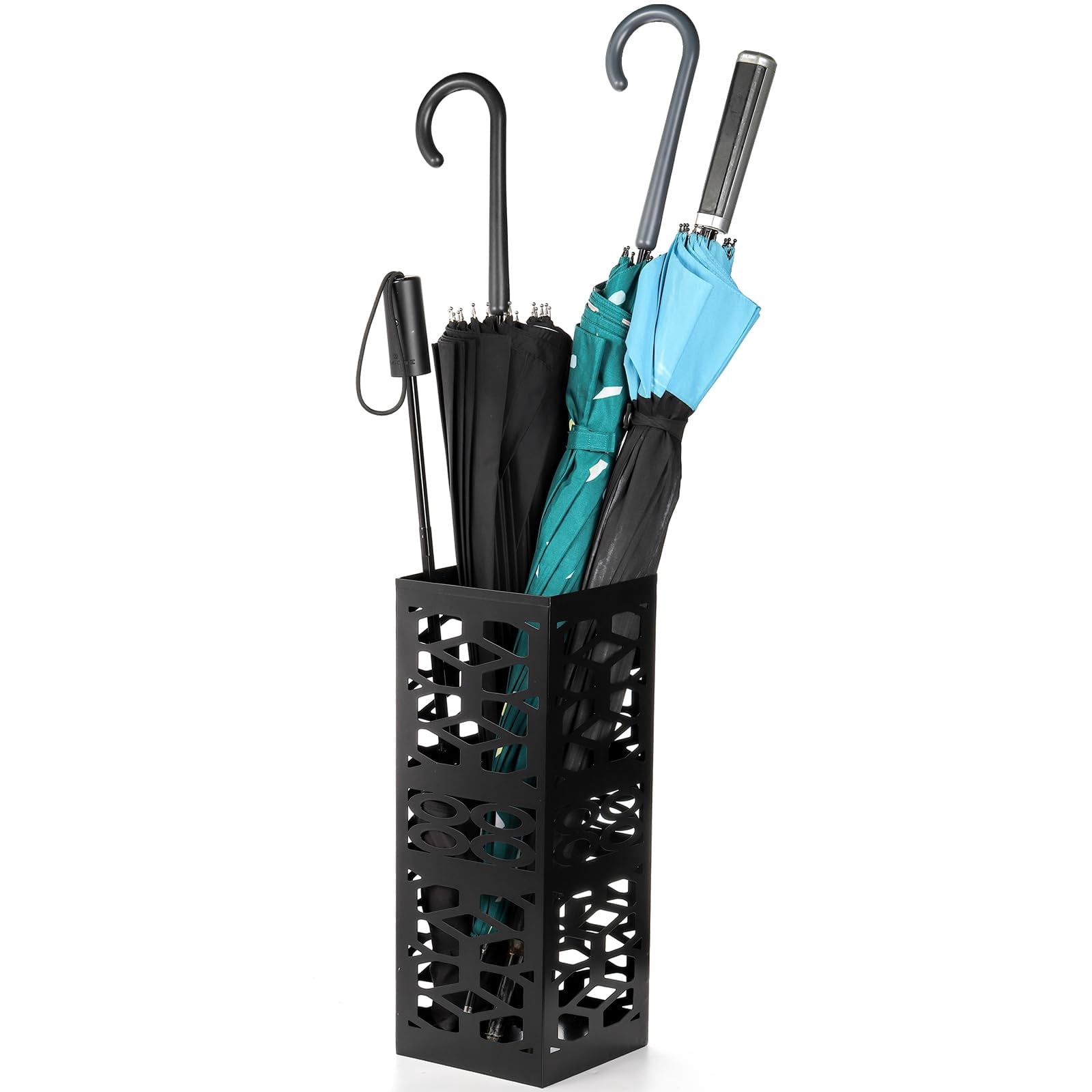 Metal Umbrella Holder Stand For Entryway  Square Organizer Walking Sticks Storage Bin Freestanding Home Office Hotel Black 5.9 X 5.9 15.7 Inches