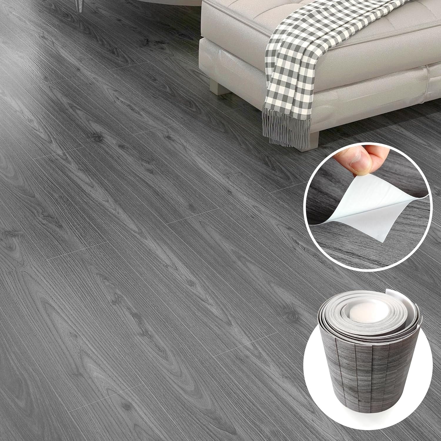 54 Sq.Ft,Wood Peel and Stick Floor Tiles,36 Pack Grey Vinyl Flooring (No Adhesive Residue) 36"×6" Waterproof and Non-Slip Laminate Flooring for Renters Bathroom, Living Room ((Nature Grey)