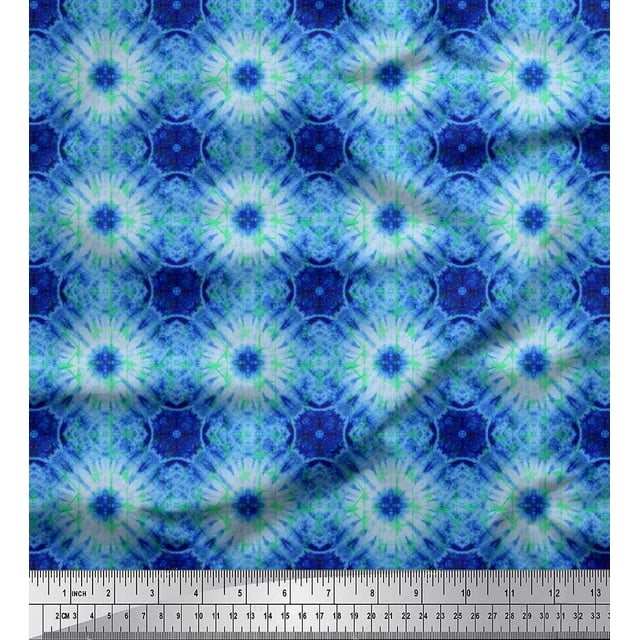 Soimoi polyester Crepe Fabric Check Tie-Dye Printed Craft Fabric by the Yard 42 Inch Wide