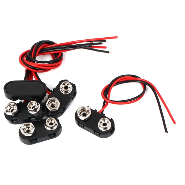 5 piezas de plástico negro tipo T conectores de clip de batería de 9 voltios Cables de hebilla