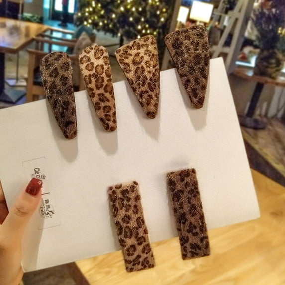 SPRING PARK Fashion Plush Barrette Hair Clip Leopard Print Geometric Beautiful Clip Ladies Girl