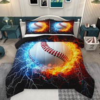 Homewish Baseball Sport Game Bedding Comforter Set,Abstract Lightning Twin Comforter Sets,White Blue Orange Bedding Set For Boys Kids,Luxury Bedroom Decor Reversible,2 Pieces