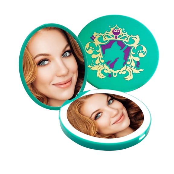 Impressions Vanity Ariel Compact Mirror with Wireless Charging Base and Adjustable LED Light, Round Makeup Mirror with USB and 2X Magnified Top Glass