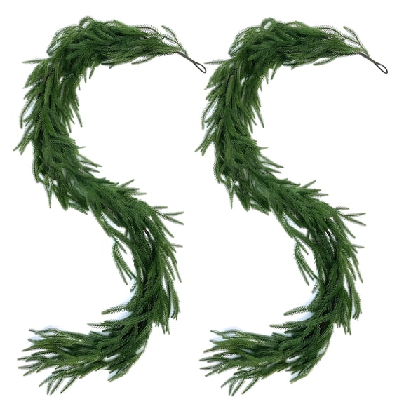 RAGUPEL 2 Pcs 6Feet Christmas Garlands,Norfolk Pine Garland,Real Touch Winter Green Pine Garland,Indoor,Outdoor Christmas Decorations