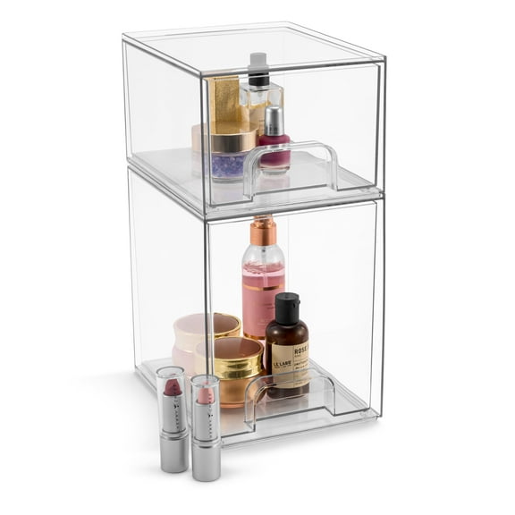 Sorbus Set of 2 Acrylic Stackable Makeup Storage Container Organizer with Pull-Out Drawers, Clear