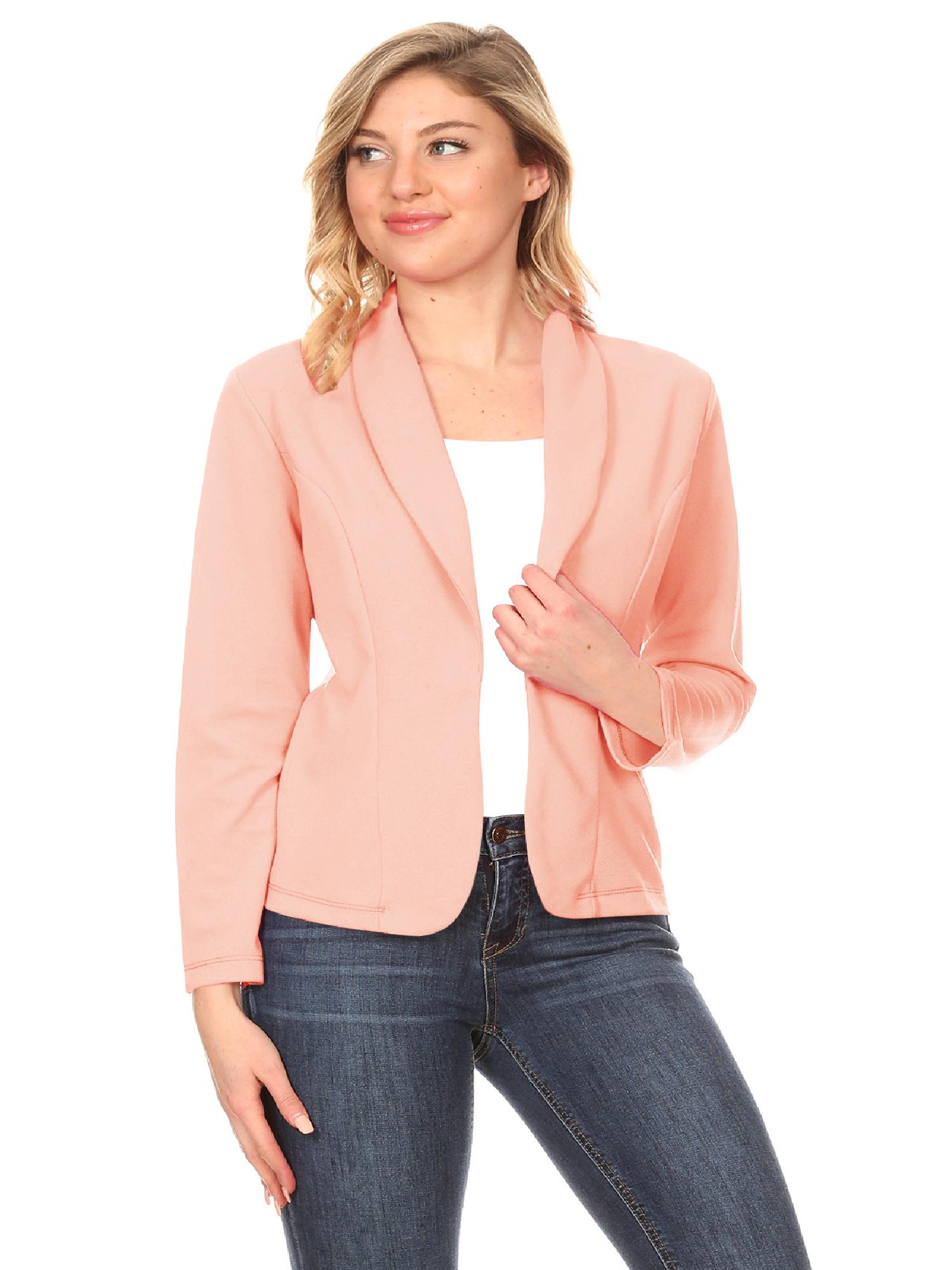 Women's Solid Casual Office Work Long Sleeve Open Front Blazer Jacket Made in USA S-3XL