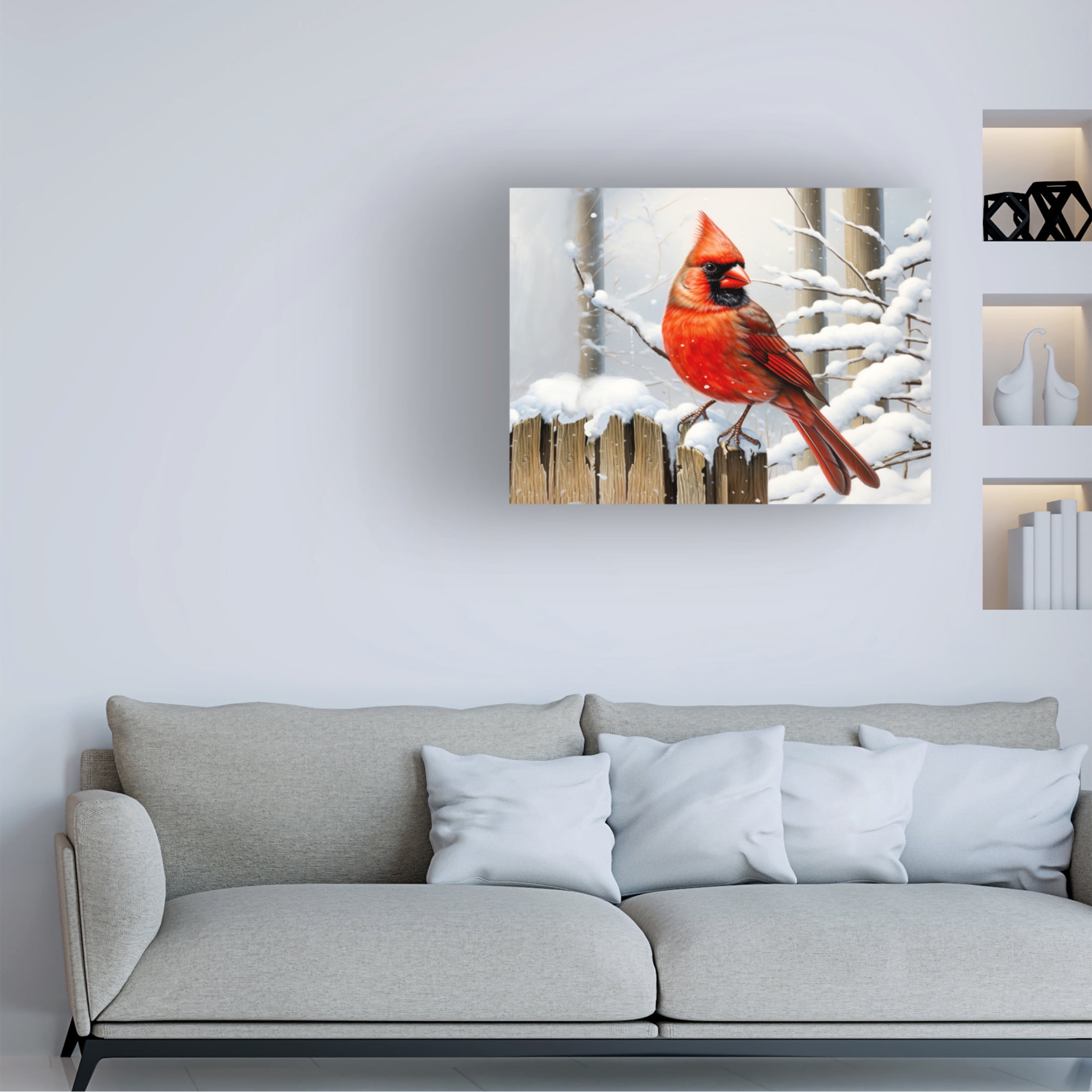 Canvas Wall Art - Stewart 'Snow Day Cardinal' Wall Art for Living Room, Bedroom, or Office Décor by Trademark Fine Art - 24 x 18 Inches