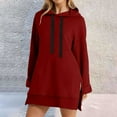 thumbnail image 1 of Chandail à Capuche pour Femmes Robe Longueur Genou Long Chandail-Over Hauts Fendus Automne Hiver Chandail en Peluche, 1 of 7