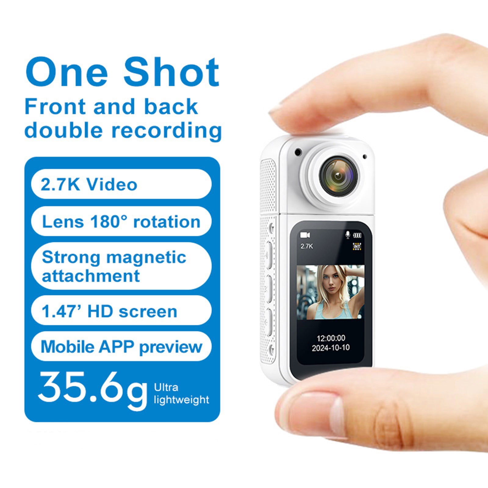 RUISINERY 1.47in Thumb Sized Small Camera With 180° Rotating Lens 2.7K Video Strong Magnetic For Capturing Life's Moment