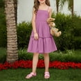 thumbnail image 2 of Mevxay Girls Tie Back Dress Spaghetti Strap Bow Ruffle Hem Casual Sleeveless Summer Beach Sundress 2025 Purple, 2 of 9