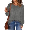 thumbnail image 3 of NISVIYA Womens Plus Size Tops Fall Casual Loose Fit Crew-Neck Tees Lightweight Puff Sleeve Sweatshirts, 3 of 7