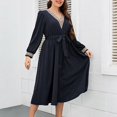 thumbnail image 4 of Kadahis Plus Size Deep V-Neck Sexy Long Sleeve for Women Fashion Basic Dress for Lady Waist Tie, 4 of 5
