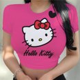 thumbnail image 2 of T-shirt d'Été à Manches Courtes pour Femmes Hello Kitty Col Rond Imprimé Hauts Courts Ultra-Courts Sexy Dames Mode Simple T-shirts, 2 of 5