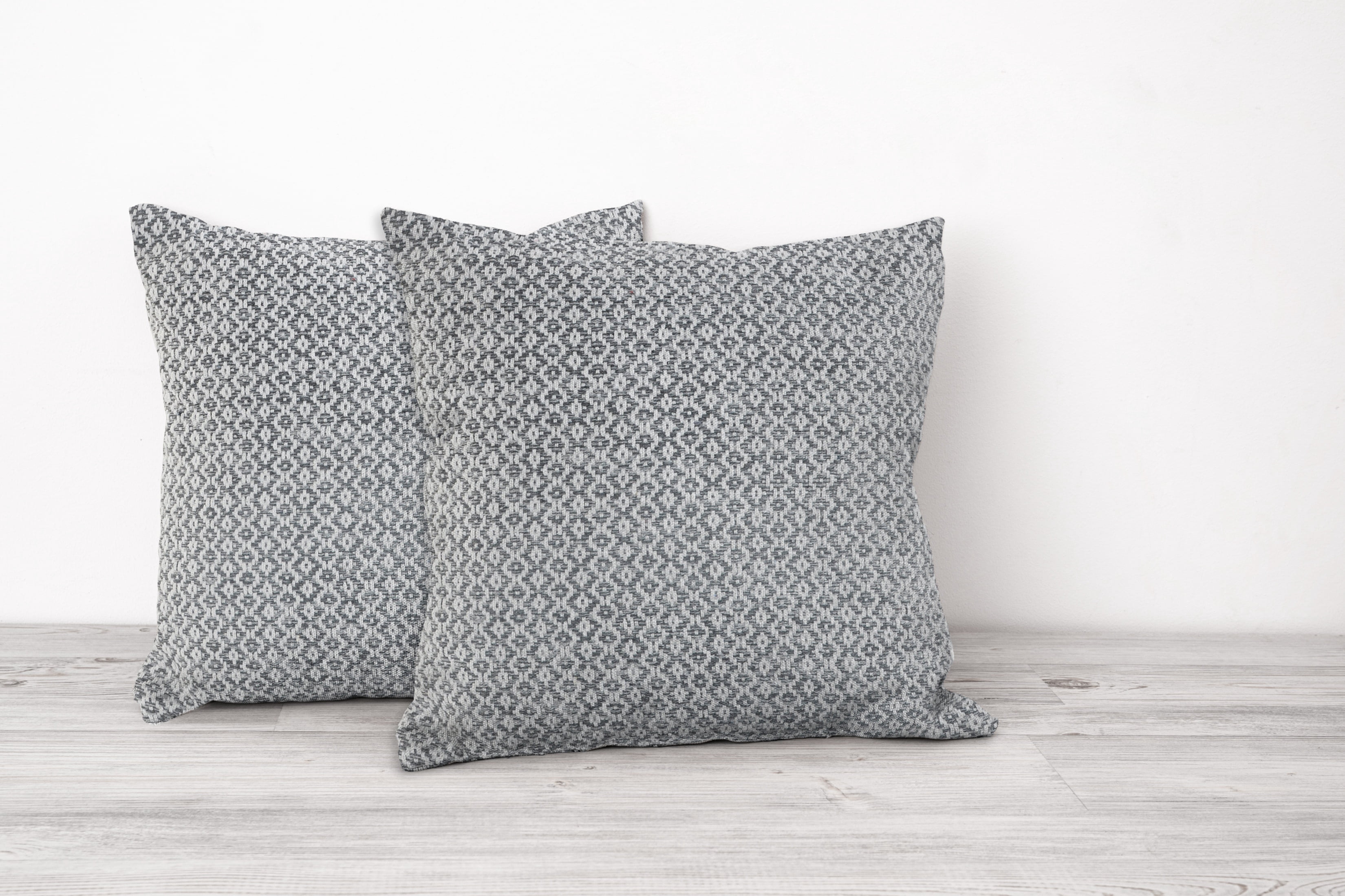 Ox Bay Hampton Set of 2 Gray/White Striped 18" x 18" Cotton Adult Decorative Feather Filled Pillow Set