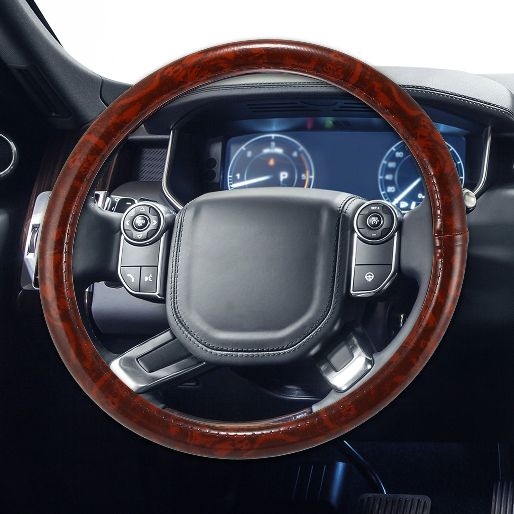 Unique Bargains 15" Universal Anti Slip Steering Wheel Grip Cover for Car Sedan SUV Breathable Wood Grain Brown