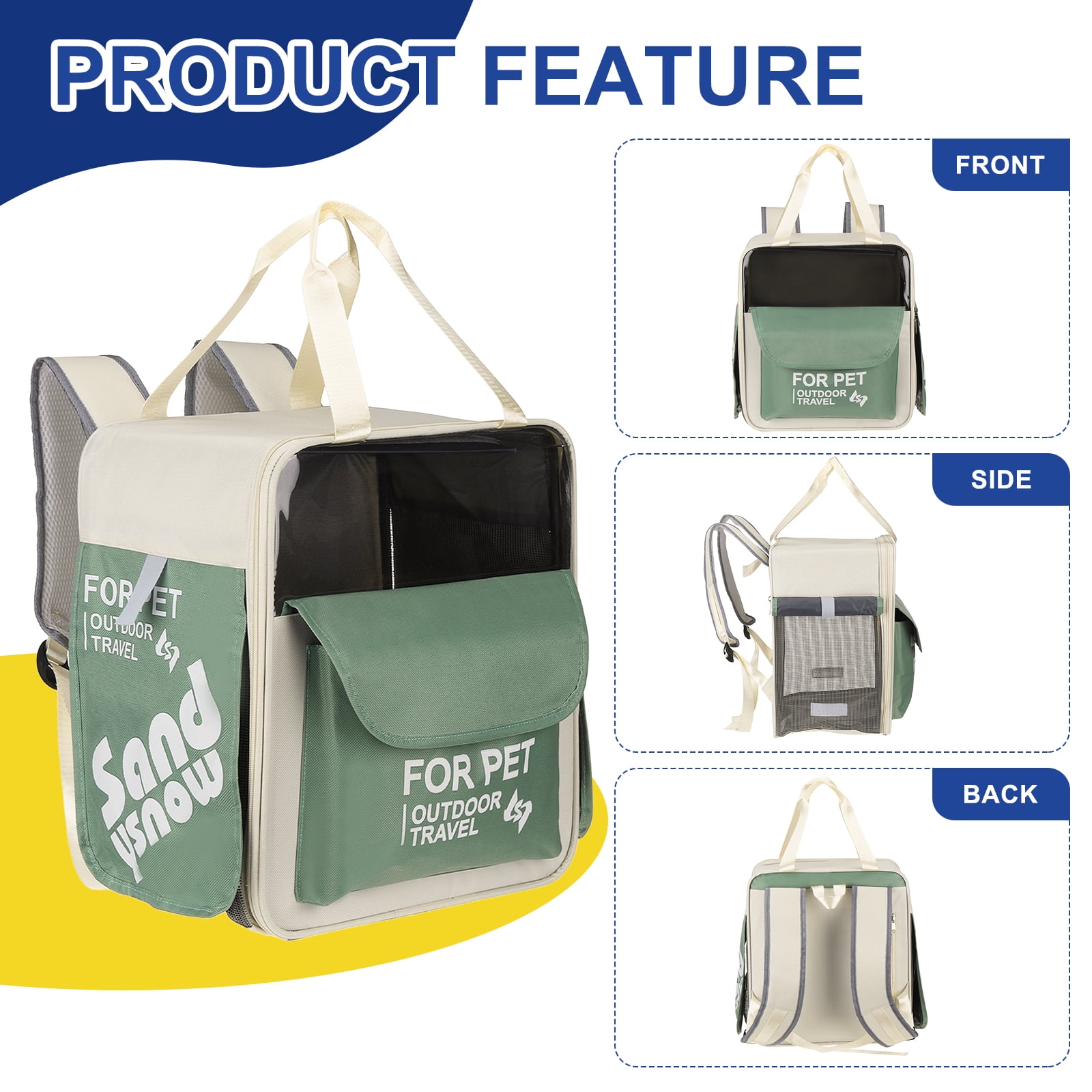 Uxcell Pet Backpack Carrier, Portable and Ventilated, Oxford Cloth, Dogs Cats and Small Animals Travel Bag 12.6", (Green, 1 Pcs), Intended for Hiking / Camping / Traveling