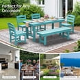 thumbnail image 6 of KINGYES 6 Piece Patio Dining Set, HDPE Outdoor Table and Chairs with Bench, Aruba Blue, 6 of 10
