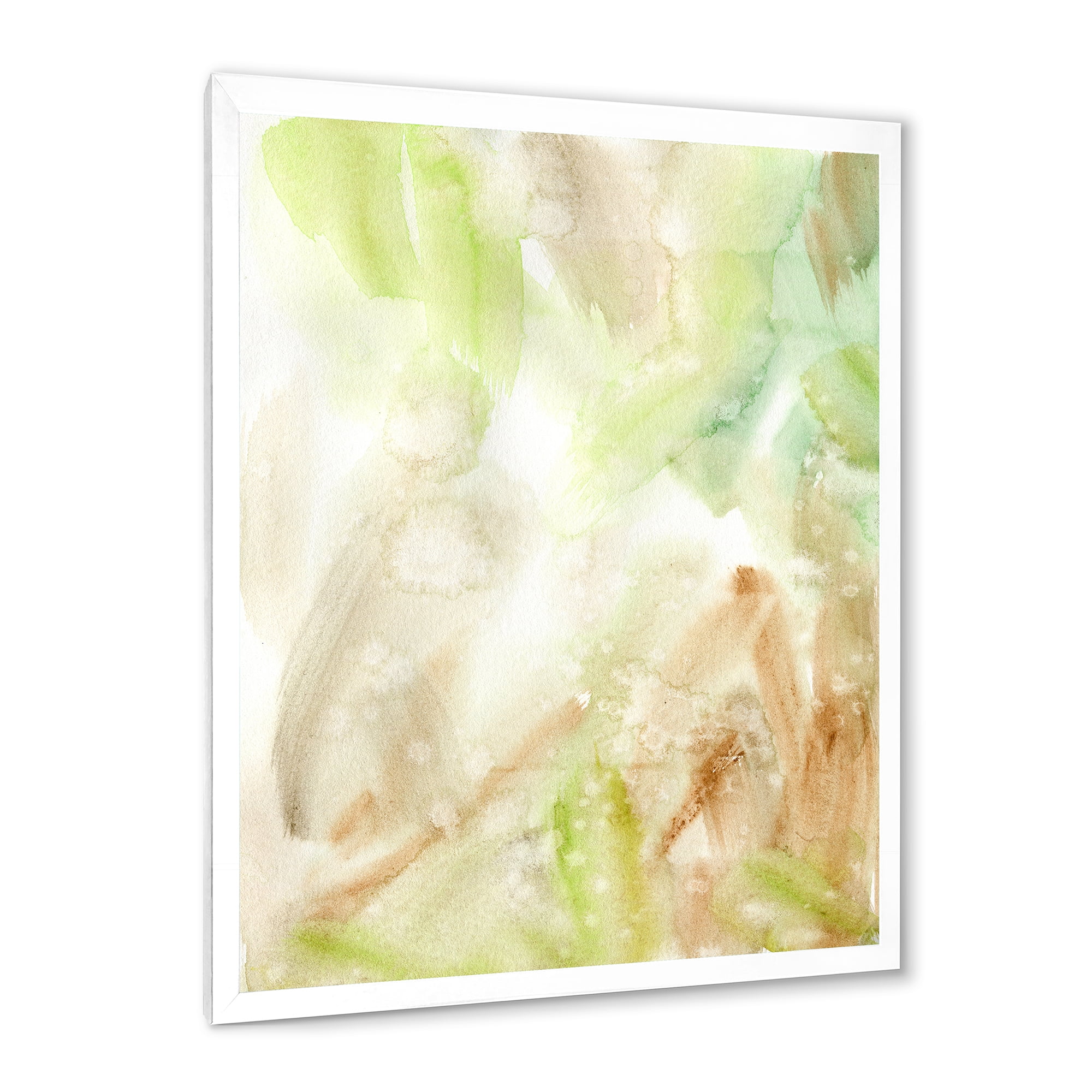 Designart 'Pastel Abstract With Brown Green and Beige Spots' Modern Framed Art Print