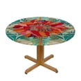 thumbnail image 3 of JEUXUS  Teal Boho Round Tablecloth Waterproof Fabric Table Cloth Protector, Colorful Vintage Turkish Pattern Modern Geometric Tablecloths Washable Table Cover for Kitchen Banquet Party White, 3 of 7