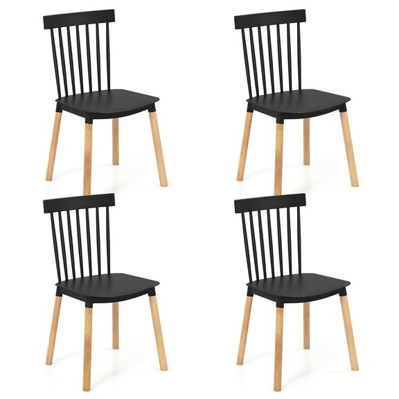 Gymax Set of 4 Windsor Dining Chairs Dining Chairs w/ Spindle Backs & Curved Seats Black