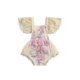 thumbnail image 2 of ITFABS Barboteuse en Dentelle Crochetée pour Fille, Manches Volantes, Col Carré, Combinaison à Nouer, 2 of 9