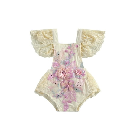 

Yinyinxull Summer Newborn Baby Girl Flower Ruffle Romper Bodysuit Jumpsuit Playsuit Outfit Purple 18-24 Months