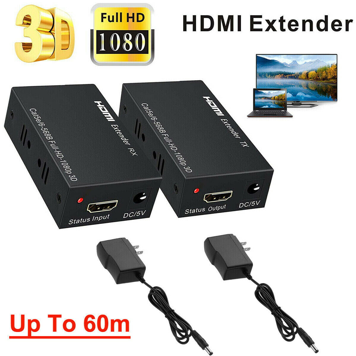 60M HDMI Wireless Extender IR Repeater Video Transmitter 1080P 3D HD 802.11AC 