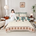 thumbnail image 4 of jejeloiu Retro Aztec Geometric Full Size Comforter Sets,Cyan Beige Bedding Sets For Men Women Reversible 3pcs, 4 of 8