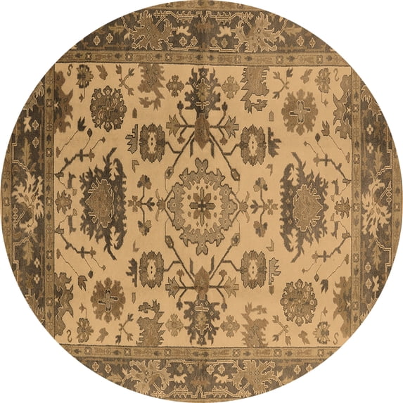 Ahgly Company Indoor Round Oriental Brown Traditional Area Rugs, 4' Round