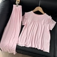 thumbnail image 4 of Hurxie Girls 2 Piece Outfits Cap Sleeve Tops Long Wide Leg Pants Set Sweatsuits Pink,9-10 Years, 4 of 7