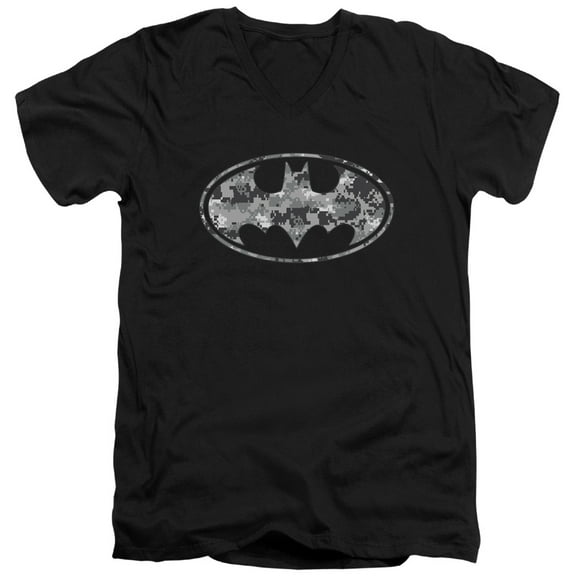 Batman Urban Camo Shield S/S Adult V-Neck T-Shirt Black
