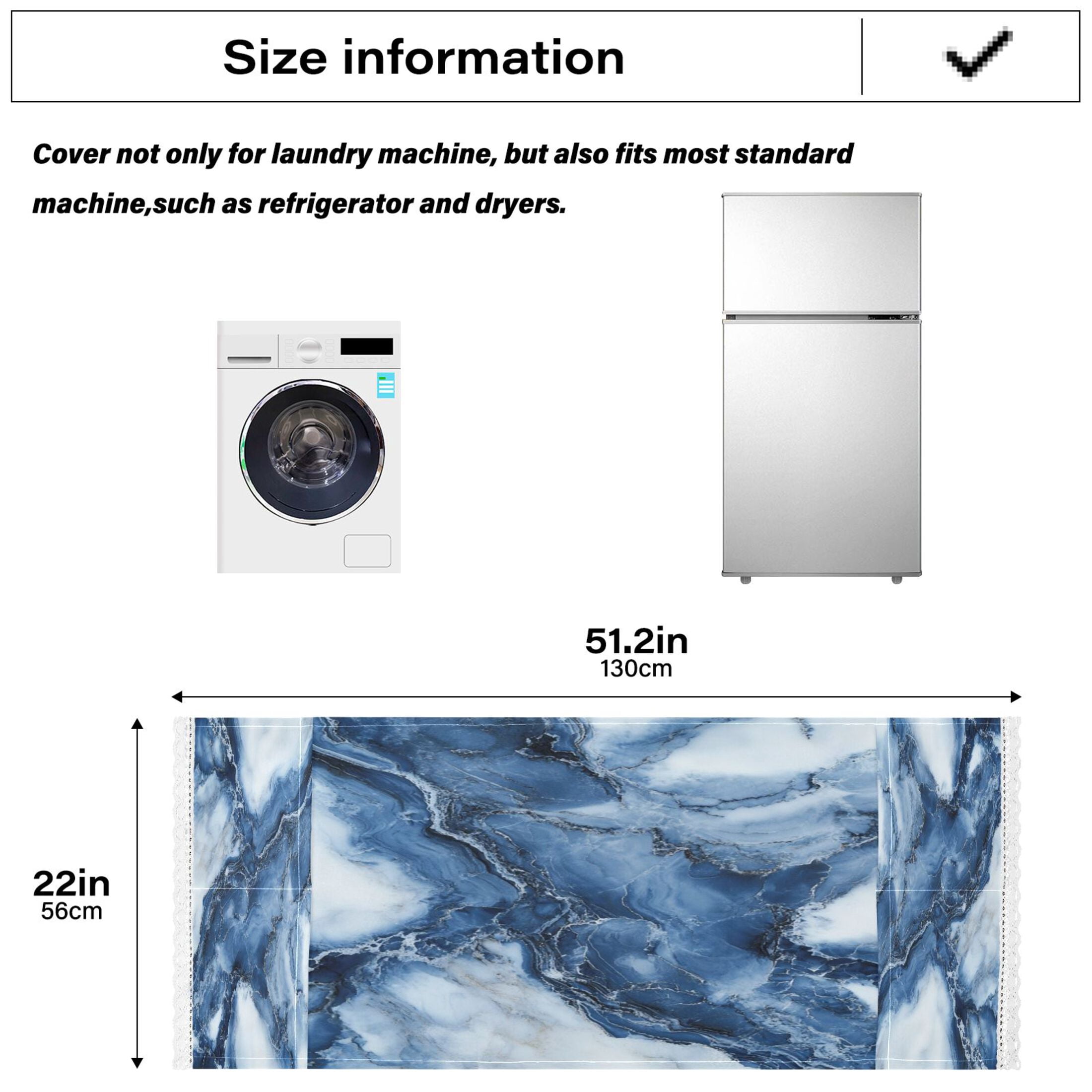 Ink Blue White MarbleWasher and Dryer Covers Dust-Proof and Oil Resistant Fridge Cover with 4 Storage Pockets Washing Machine Top Cover for Laundry Kitchen Home 51.2 x 22 In