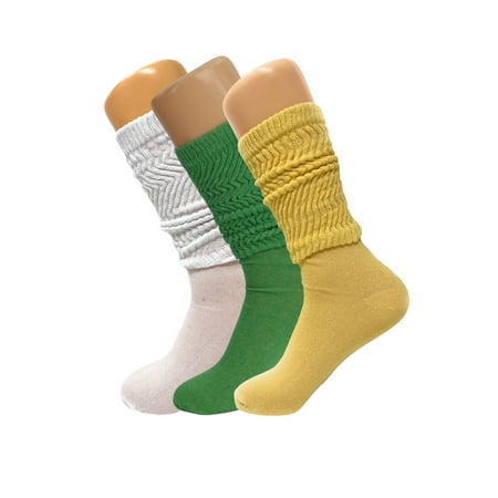 

Colorful Slouch Socks 3 Pairs Scrunch Knee Socks with Thin Sole Size 9-11 - (White-Forest Green-Limone)